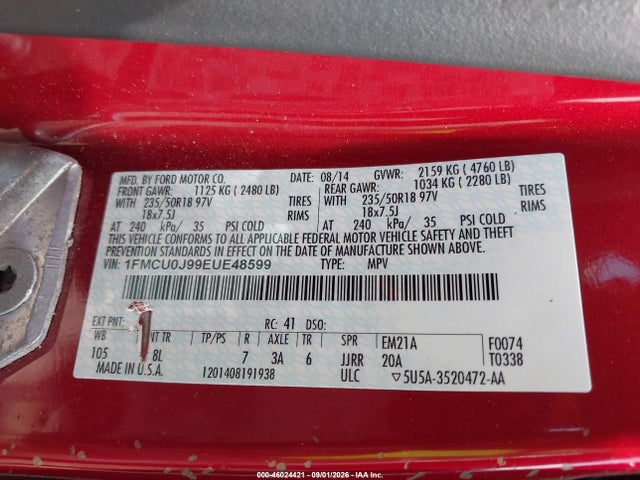 Продажа на аукционе авто 2014 Ford Escape Titanium, vin: 1FMCU0J99EUE48599, номер лота: 46024421