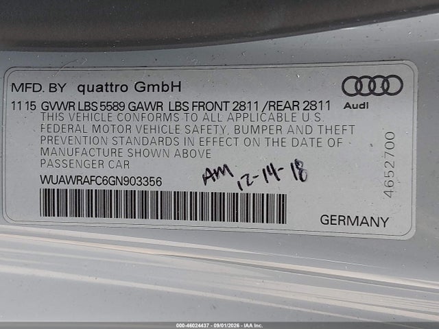 Aukcja sprzedaży 2016 Audi Rs 7 4.0t Performance Prestige, vin: WUAWRAFC6GN903356, numer aukcji: 46024437