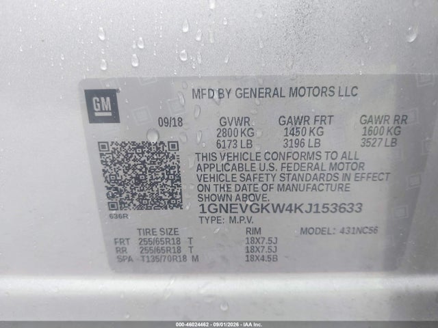 Продажа на аукционе авто 2019 Chevrolet Traverse 1lt, vin: 1GNEVGKW4KJ153633, номер лота: 46024462