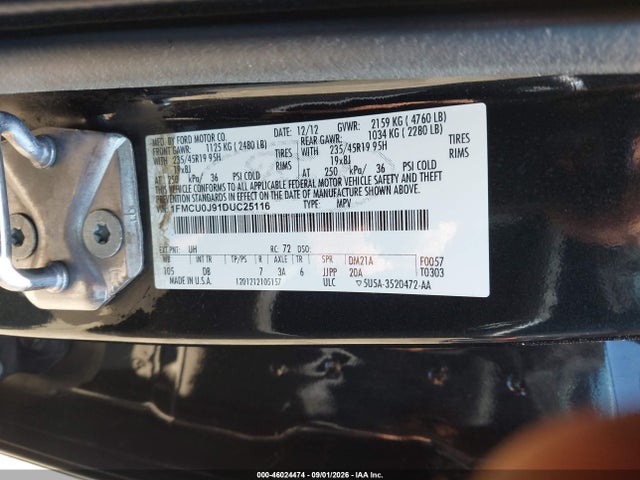 46024474 :رقم المزاد ، 1FMCU0J91DUC25116 vin ، 2013 Ford Escape Titanium مزاد بيع