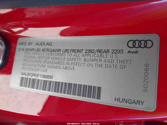 Aukcja sprzedaży 2015 Audi A3 2.0t Premium, vin: WAUEFGFF0F1088895, numer aukcji: 46024475