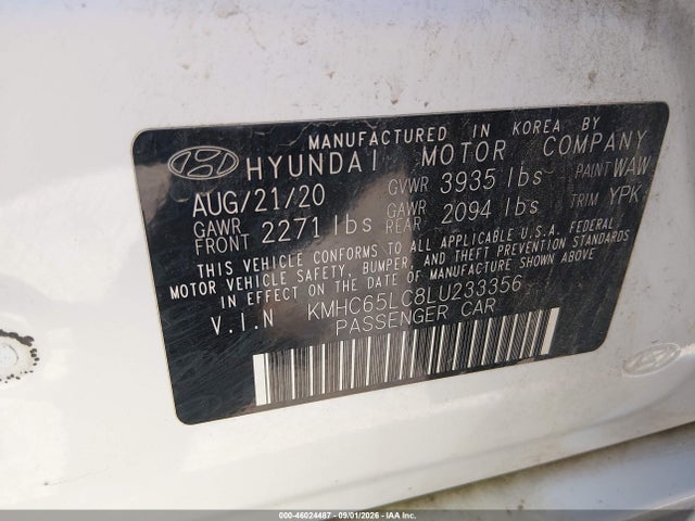 46024487 :رقم المزاد ، KMHC65LC8LU233356 vin ، 2020 Hyundai Ioniq Hybrid Blue مزاد بيع