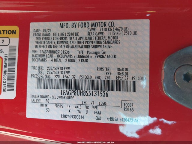Aukcja sprzedaży 2025 Ford Mustang Ecoboost Premium, vin: 1FAGP8UH8S5131536, numer aukcji: 46024489