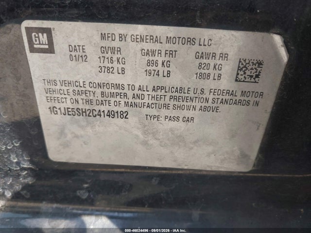 Aukcja sprzedaży 2012 Chevrolet Sonic 2lz, vin: 1G1JE5SH2C4149182, numer aukcji: 46024496