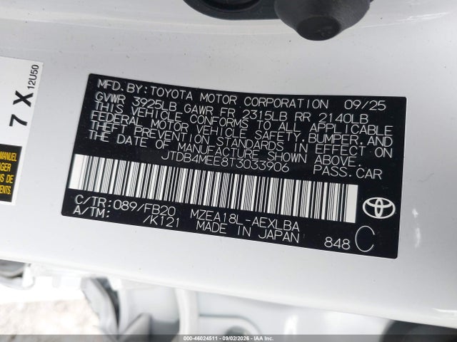 Toyota COROLLA LE 2026 JTDB4MEE8T3033906 Image 9