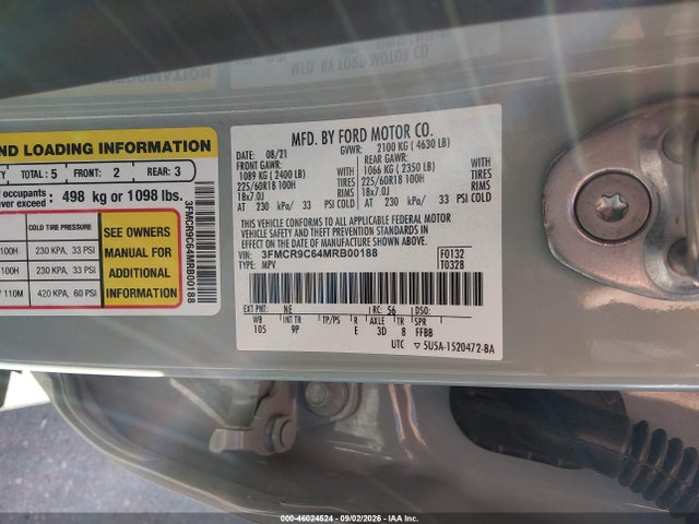 2021 Ford Bronco Sport Outer Banks მანქანა იყიდება აუქციონზე, vin: 3FMCR9C64MRB00188, აუქციონის ნომერი: 46024524