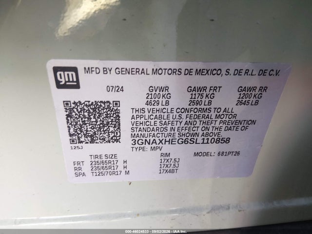 46024533 :رقم المزاد ، 3GNAXHEG6SL110858 vin ، 2025 Chevrolet Equinox Fwd Lt مزاد بيع