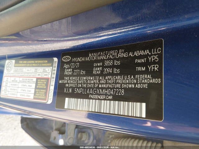 Aukcja sprzedaży 2021 Hyundai Elantra Se, vin: 5NPLL4AGXMH047228, numer aukcji: 46024536