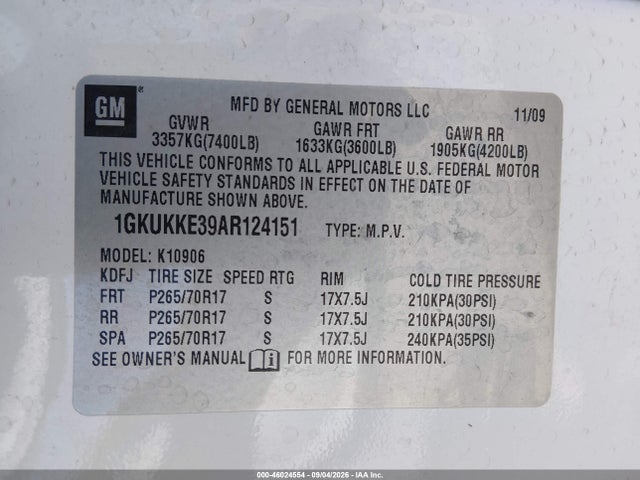 Продажа на аукционе авто 2010 Gmc Yukon Xl 1500 Slt, vin: 1GKUKKE39AR124151, номер лота: 46024554