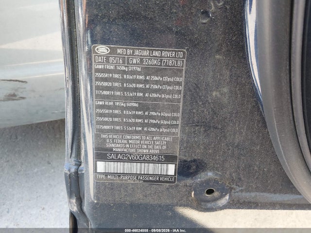 Продаж на аукціоні авто 2016 Land Rover Lr4, vin: SALAG2V60GA834615, номер лоту: 46024558