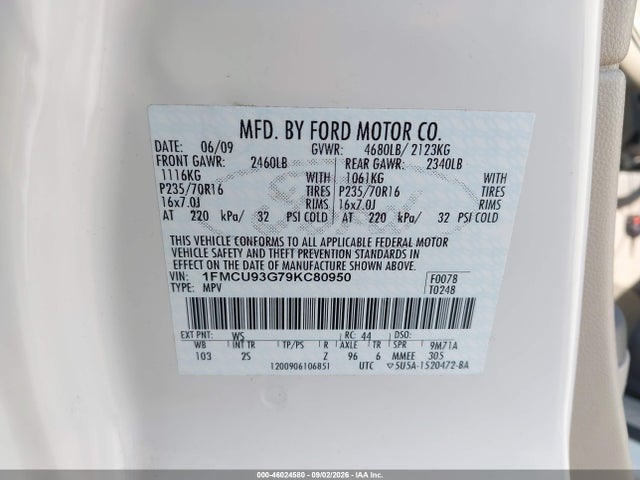46024580 :رقم المزاد ، 1FMCU93G79KC80950 vin ، 2009 Ford Escape Xlt مزاد بيع