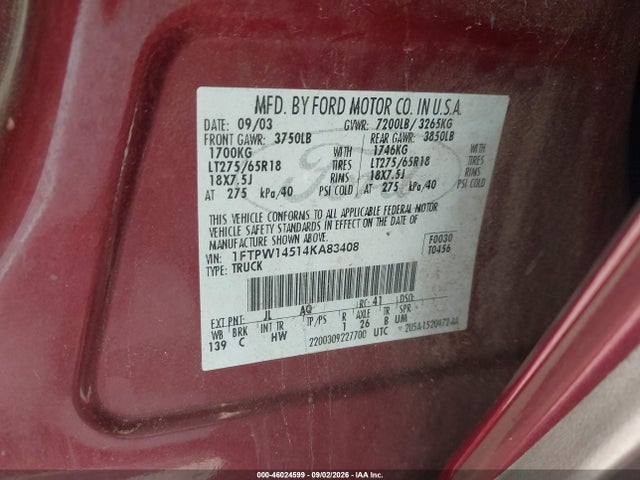 Продажа на аукционе авто 2004 Ford F-150 Fx4/lariat/xlt, vin: 1FTPW14514KA83408, номер лота: 46024599