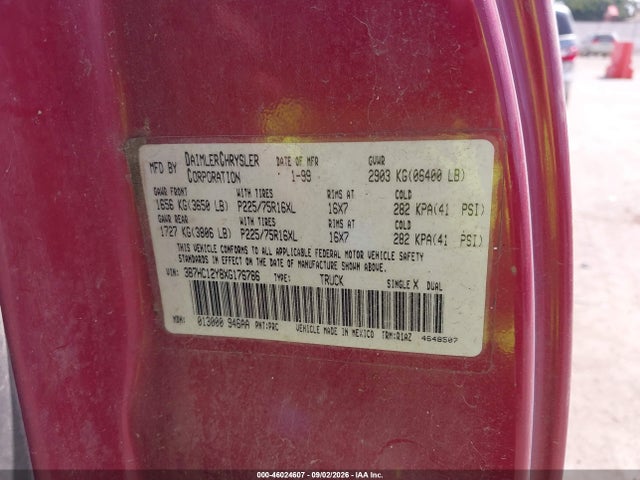 Aukcja sprzedaży 1999 Dodge Ram 1500, vin: 3B7HC12Y8XG176786, numer aukcji: 46024607