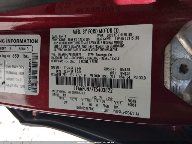Продаж на аукціоні авто 2014 Ford Fusion Se, vin: 1FA6P0H77E5403822, номер лоту: 46024653