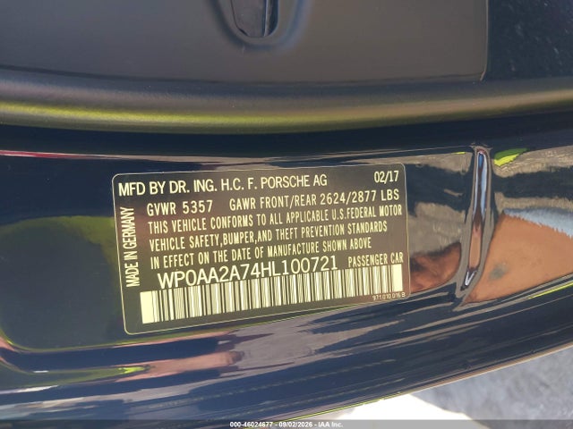 Aukcja sprzedaży 2017 Porsche Panamera 4, vin: WP0AA2A74HL100721, numer aukcji: 46024677