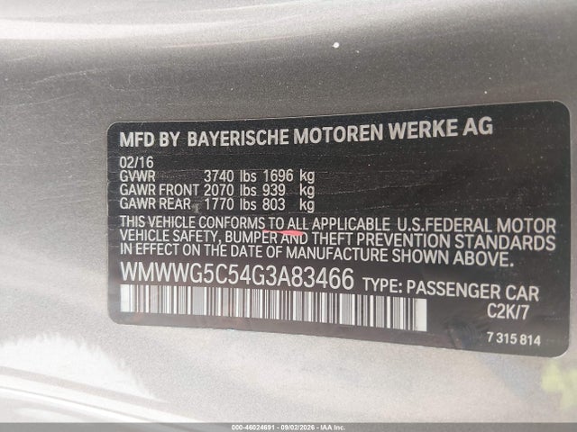 46024691 :رقم المزاد ، WMWWG5C54G3A83466 vin ، 2016 Mini Convertible Cooper مزاد بيع