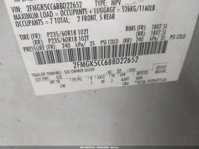 Aukcja sprzedaży 2011 Ford Flex Sel, vin: 2FMGK5CC6BBD22652, numer aukcji: 46024733