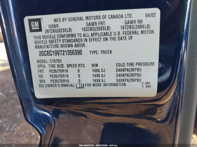Продажа на аукционе авто 2002 Chevrolet Silverado 1500 Ls, vin: 2GCEC19V721356390, номер лота: 46024752