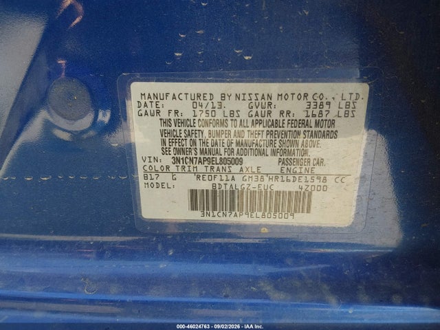 46024763 :رقم المزاد ، 3N1CN7AP9EL805009 vin ، 2014 Nissan Versa 1.6 Sl مزاد بيع