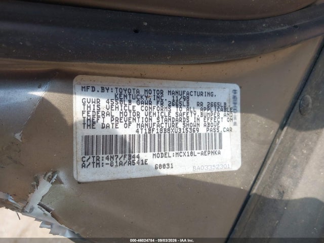 Auction sale of the 1999 Toyota Avalon Xl/xls, vin: 4T1BF18B8XU315369, lot number: 46024784