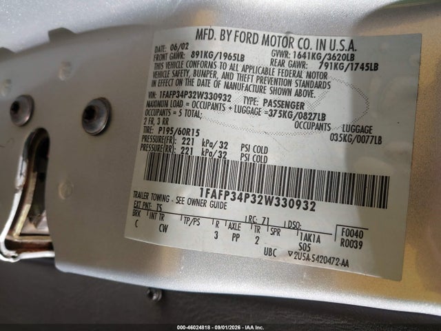 Продажа на аукционе авто 2002 Ford Focus Se, vin: 1FAFP34P32W330932, номер лота: 46024818