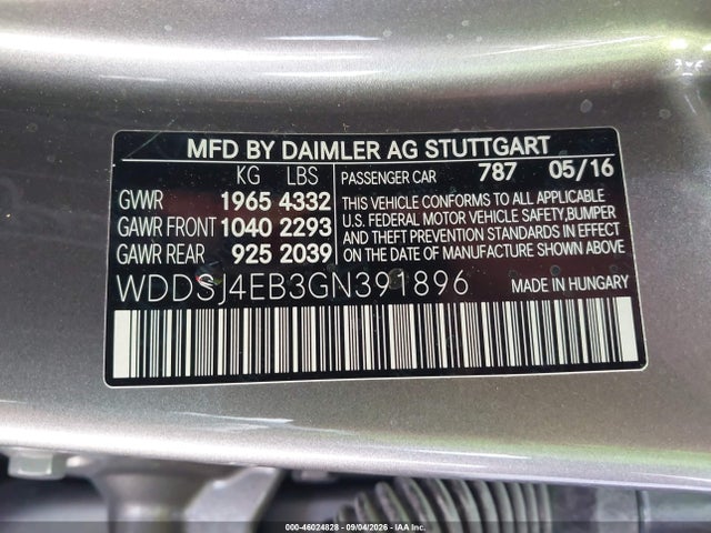 Продажа на аукционе авто 2016 Mercedes-benz Cla 250, vin: WDDSJ4EB3GN391896, номер лота: 46024828