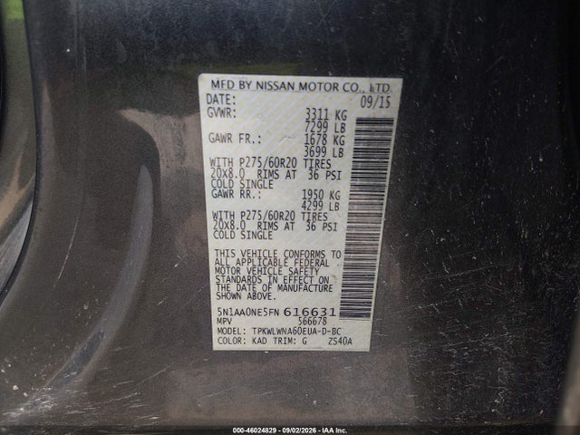 Продажа на аукционе авто 2015 Nissan Armada Platinum, vin: 5N1AA0NE5FN616631, номер лота: 46024829