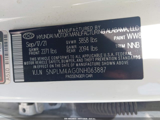 Aukcja sprzedaży 2022 Hyundai Elantra Sel, vin: 5NPLM4AG0NH063887, numer aukcji: 46024833