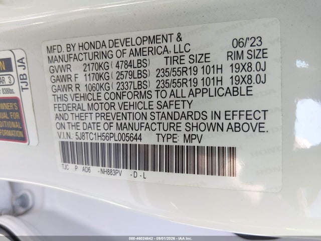 46024842 :رقم المزاد ، 5J8TC1H56PL005644 vin ، 2023 Acura Rdx Technology Package مزاد بيع