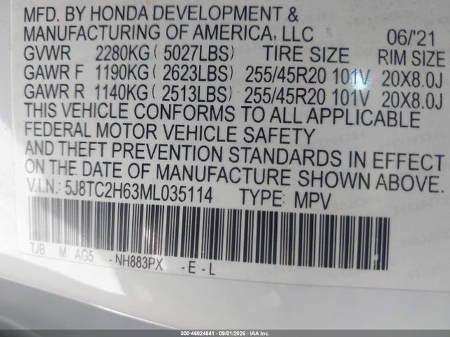 Aukcja sprzedaży 2021 Acura Rdx A-spec Package, vin: 5J8TC2H63ML035114, numer aukcji: 46024841