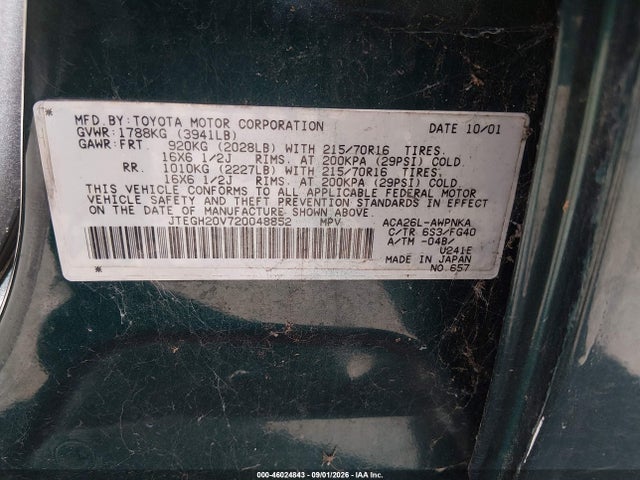 Aukcja sprzedaży 2002 Toyota Rav4, vin: JTEGH20V720048852, numer aukcji: 46024843