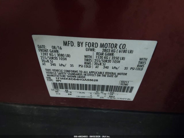 Продаж на аукціоні авто 2017 Ford Explorer Xlt, vin: 1FM5K8D84HGA55628, номер лоту: 46024853