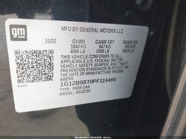 Aukcja sprzedaży 2023 Chevrolet Malibu Fwd Ls, vin: 1G1ZB5ST0PF114490, numer aukcji: 46024873
