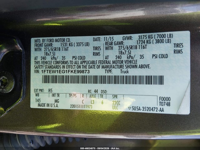 Ford F-150 Xlt 2015 1FTEW1EG1FKE99873 Image 9