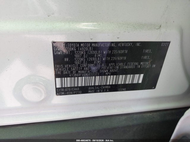 4T3B6RFV6MU032323 Toyota Rav4 Xle Premium/xse