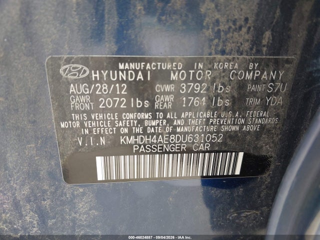 46024887 :رقم المزاد ، KMHDH4AE8DU631052 vin ، 2013 Hyundai Elantra Gls مزاد بيع