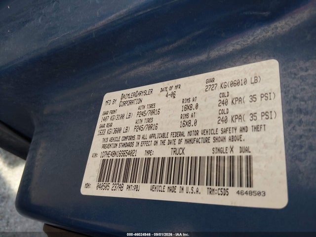Продаж на аукціоні авто 2006 Dodge Dakota Slt, vin: 1D7HE48N16S654021, номер лоту: 46024946