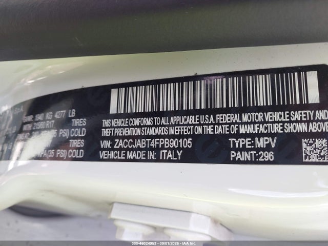 Продажа на аукционе авто 2015 Jeep Renegade Latitude, vin: ZACCJABT4FPB90105, номер лота: 46024953