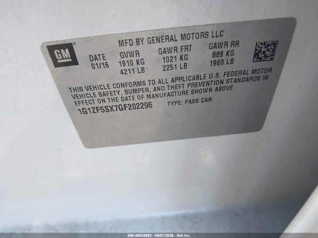 Продажа на аукционе авто 2016 Chevrolet Malibu 2lt, vin: 1G1ZF5SX7GF202296, номер лота: 46024993