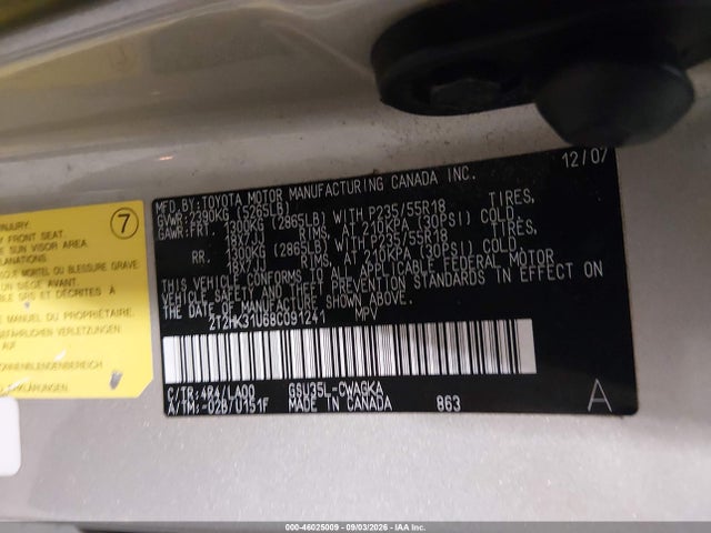 Aukcja sprzedaży 2008 Lexus Rx 350, vin: 2T2HK31U68C091241, numer aukcji: 46025009