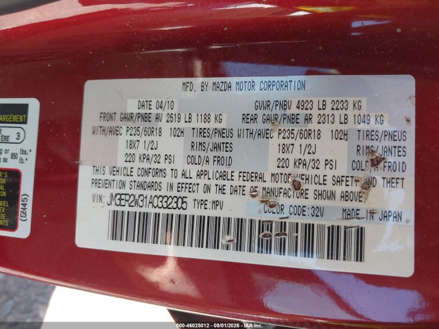 Продаж на аукціоні авто 2010 Mazda Cx-7 S Touring, vin: JM3ER2W31A0332305, номер лоту: 46025012