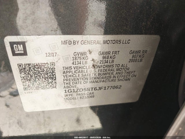 Продаж на аукціоні авто 2018 Chevrolet Malibu Lt, vin: 1G1ZD5ST6JF177062, номер лоту: 46025017