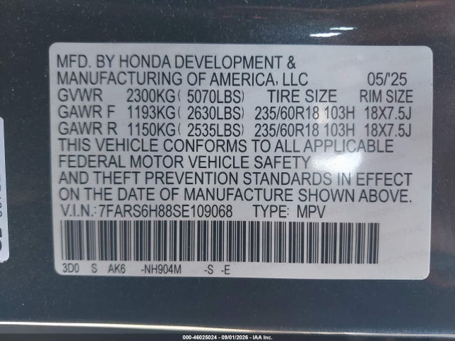 7FARS6H88SE109068 Honda Cr-v Hybrid Sport-l