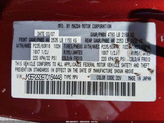 Aukcja sprzedaży 2007 Mazda Cx-7, vin: JM3ER293970164448, numer aukcji: 46025037
