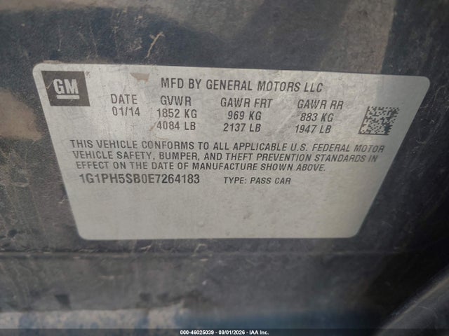 46025039 :رقم المزاد ، 1G1PH5SB0E7264183 vin ، 2014 Chevrolet Cruze Eco Auto مزاد بيع