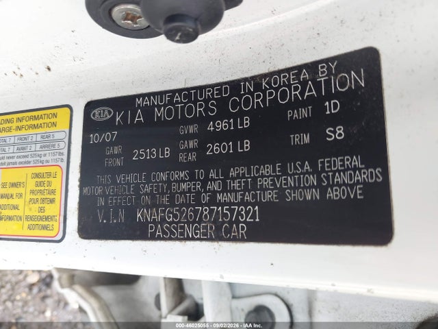 Aukcja sprzedaży 2008 Kia Rondo Ex V6, vin: KNAFG526787157321, numer aukcji: 46025055