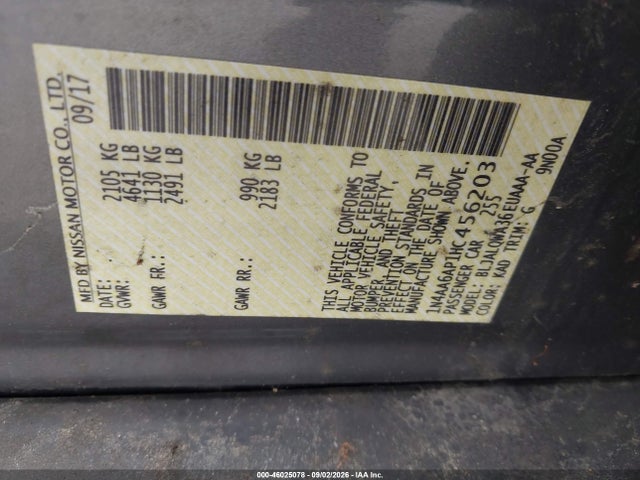 1N4AA6AP1HC456203 Nissan Maxima 3.5 S