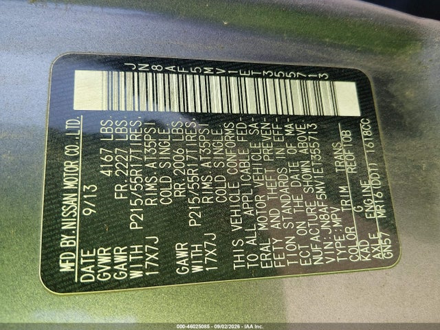Продажа на аукционе авто 2014 Nissan Juke S, vin: JN8AF5MV1ET355713, номер лота: 46025085