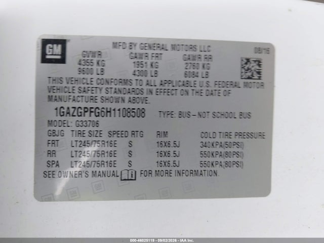 Chevrolet Express 3500 Lt 2017 1GAZGPFG6H1108508 Image 9