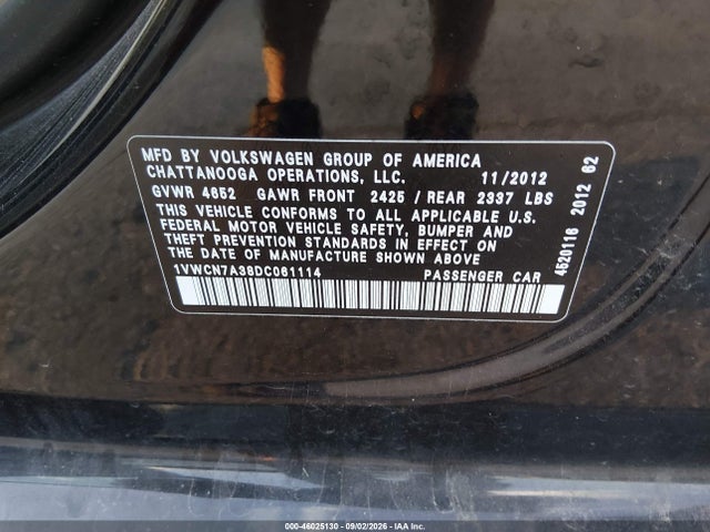 2013 Volkswagen Passat 2.0l Tdi Sel Premium მანქანა იყიდება აუქციონზე, vin: 1VWCN7A38DC061114, აუქციონის ნომერი: 46025130